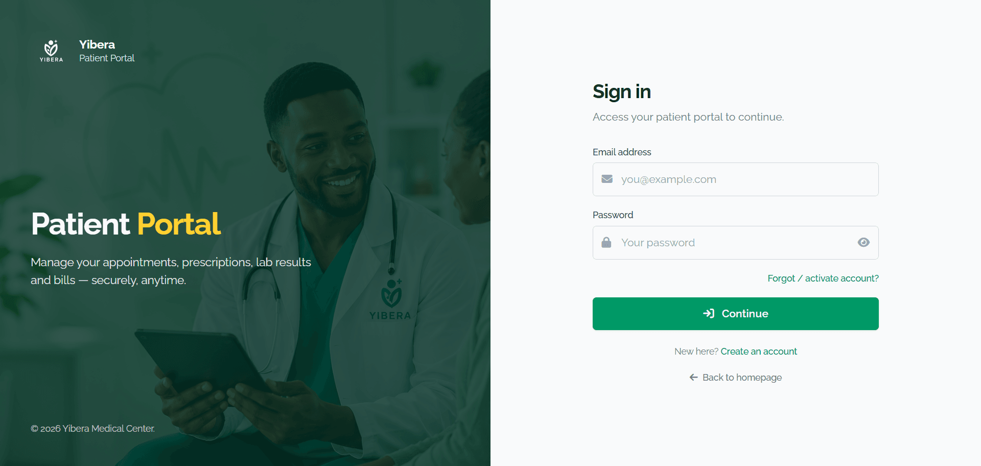Yibera — Patient Login
